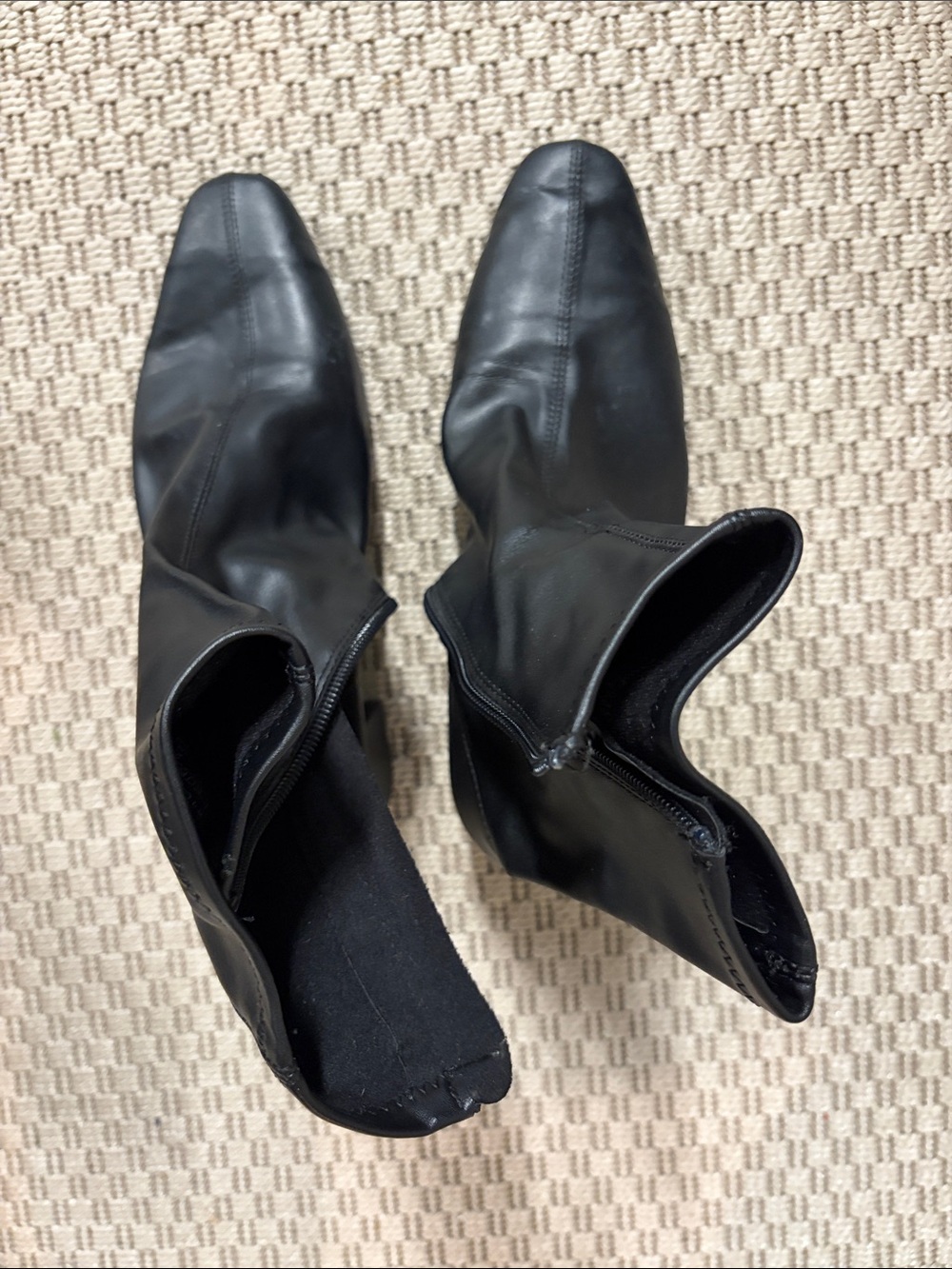 Zara Black Leather Square-Toe Ankle Boots